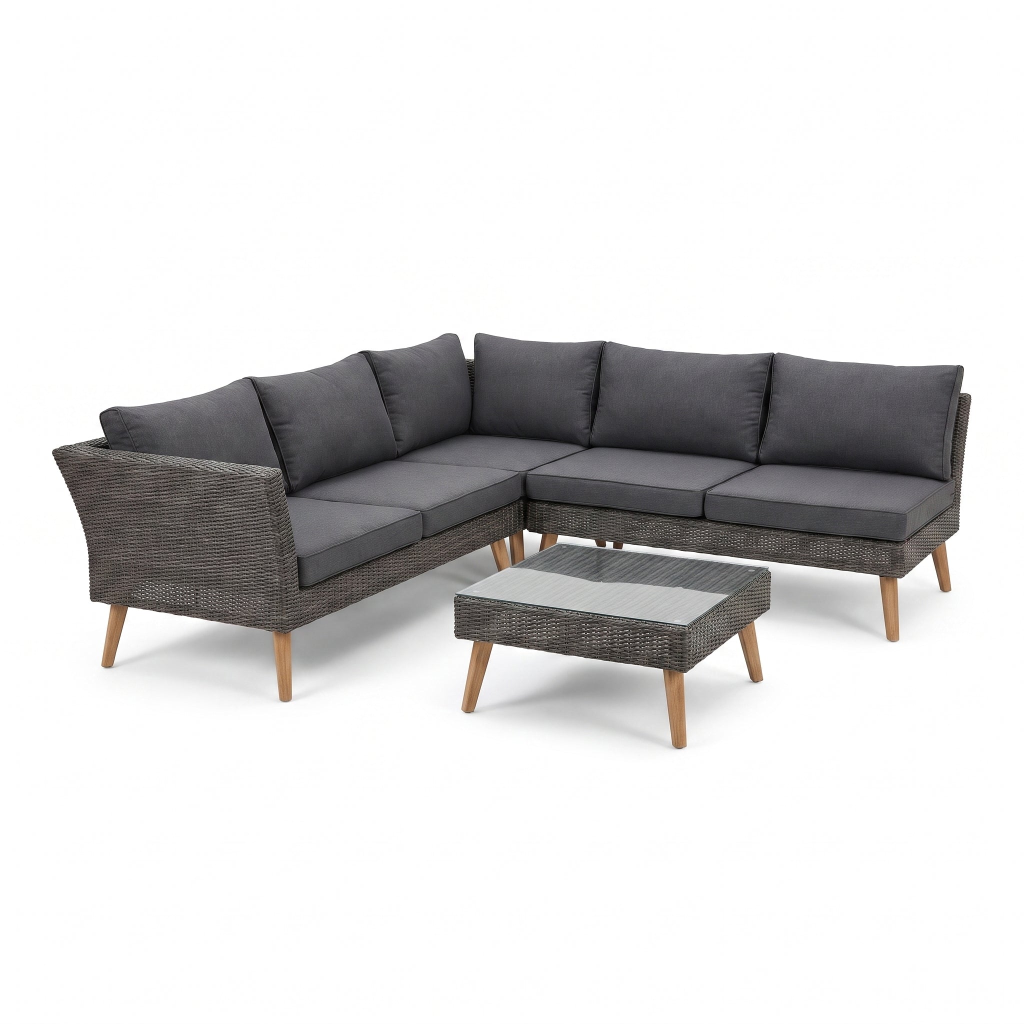 Milano Loungeset 3 zits + 2 stoelen - Anthracite in een sfeervolle tuin - Outnest tuinmeubelen