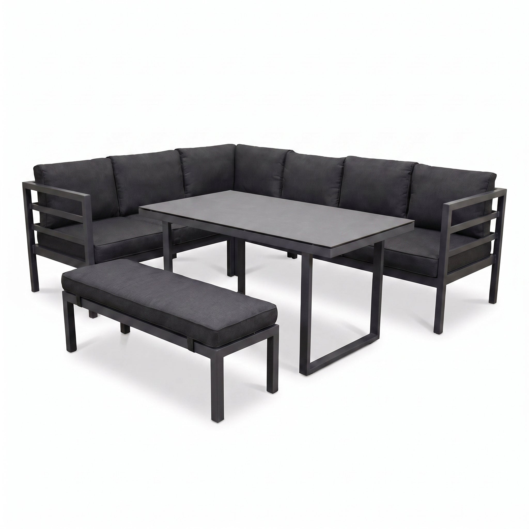 Nevada Loungeset - Dark grey / Links in een sfeervolle tuin - Outnest tuinmeubelen