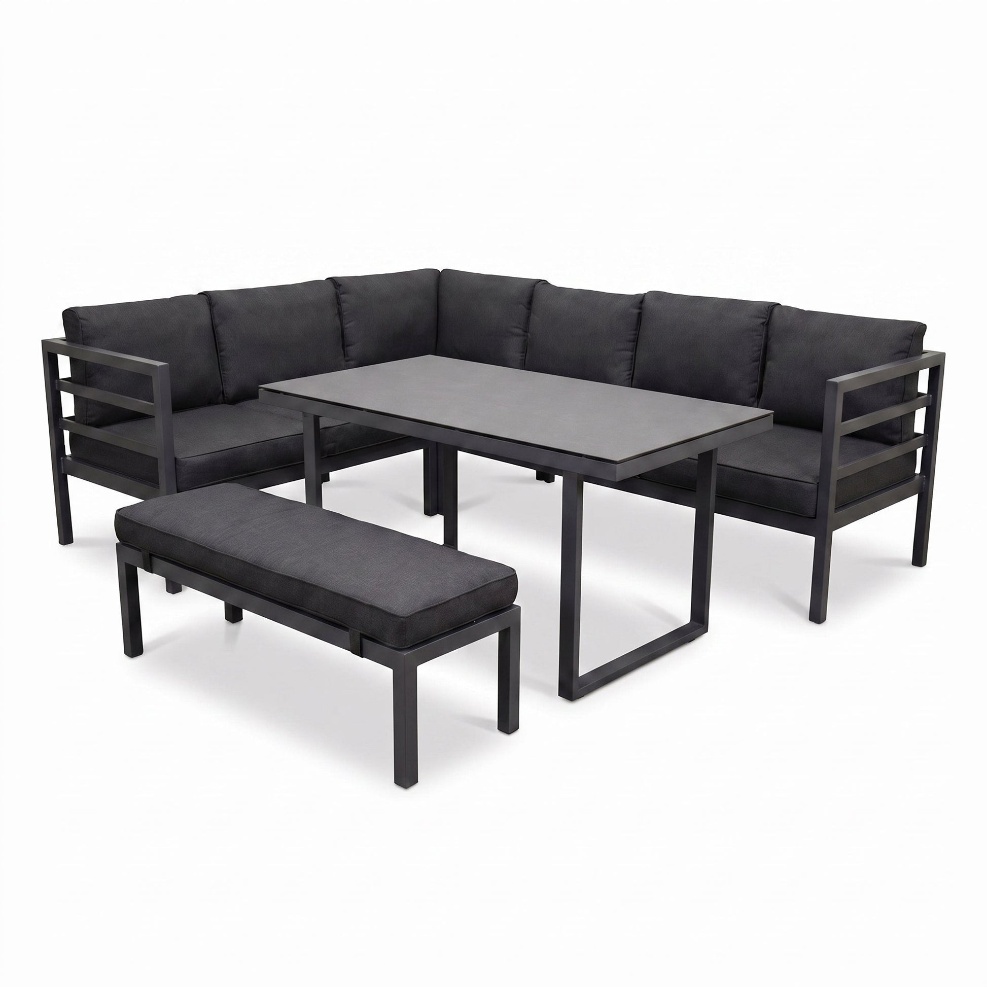Nevada Loungeset - Dark grey / Links in een sfeervolle tuin - Outnest tuinmeubelen