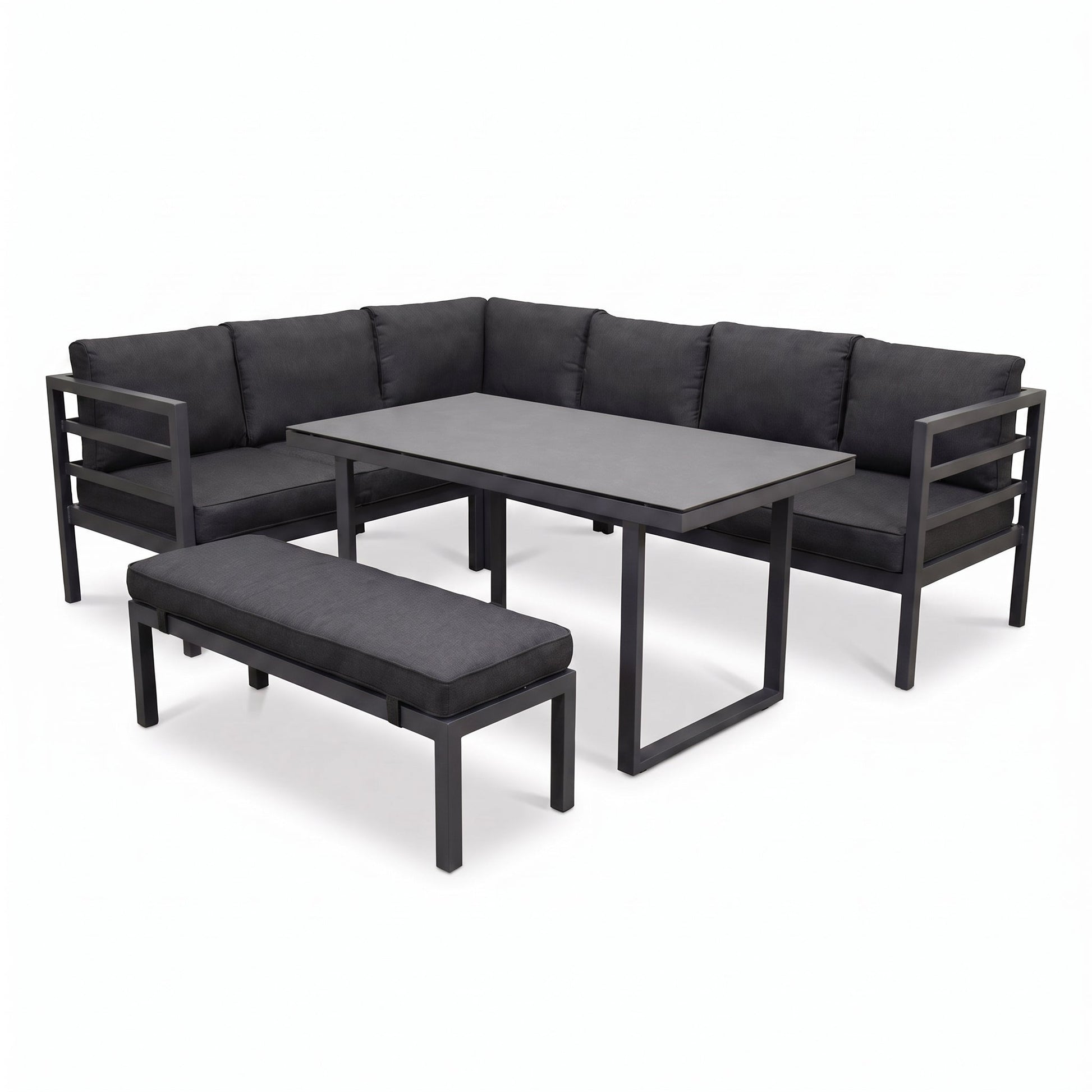 Nevada Loungeset - Dark grey / Links in een sfeervolle tuin - Outnest tuinmeubelen
