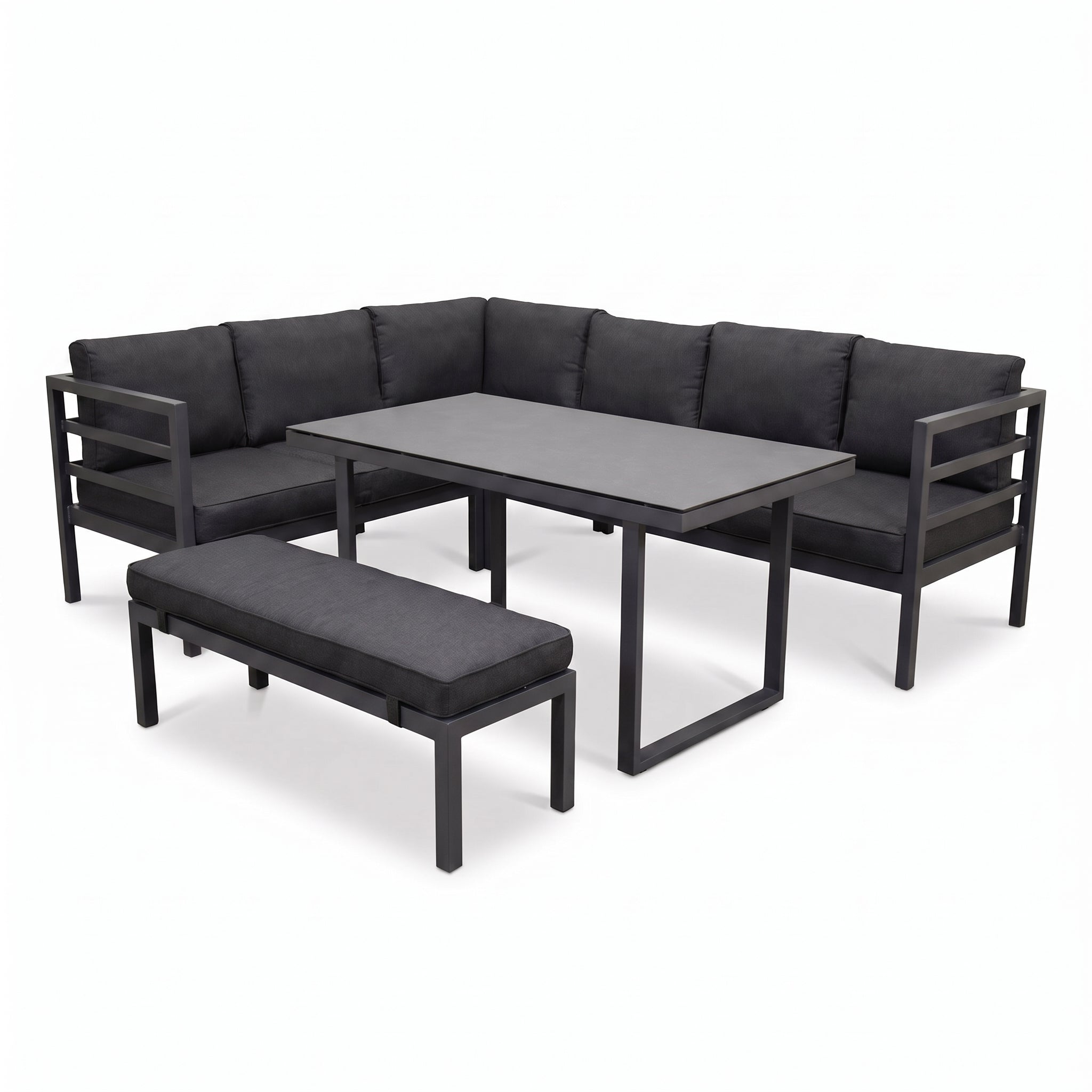 Nevada Loungeset - Dark grey / Links in een sfeervolle tuin - Outnest tuinmeubelen