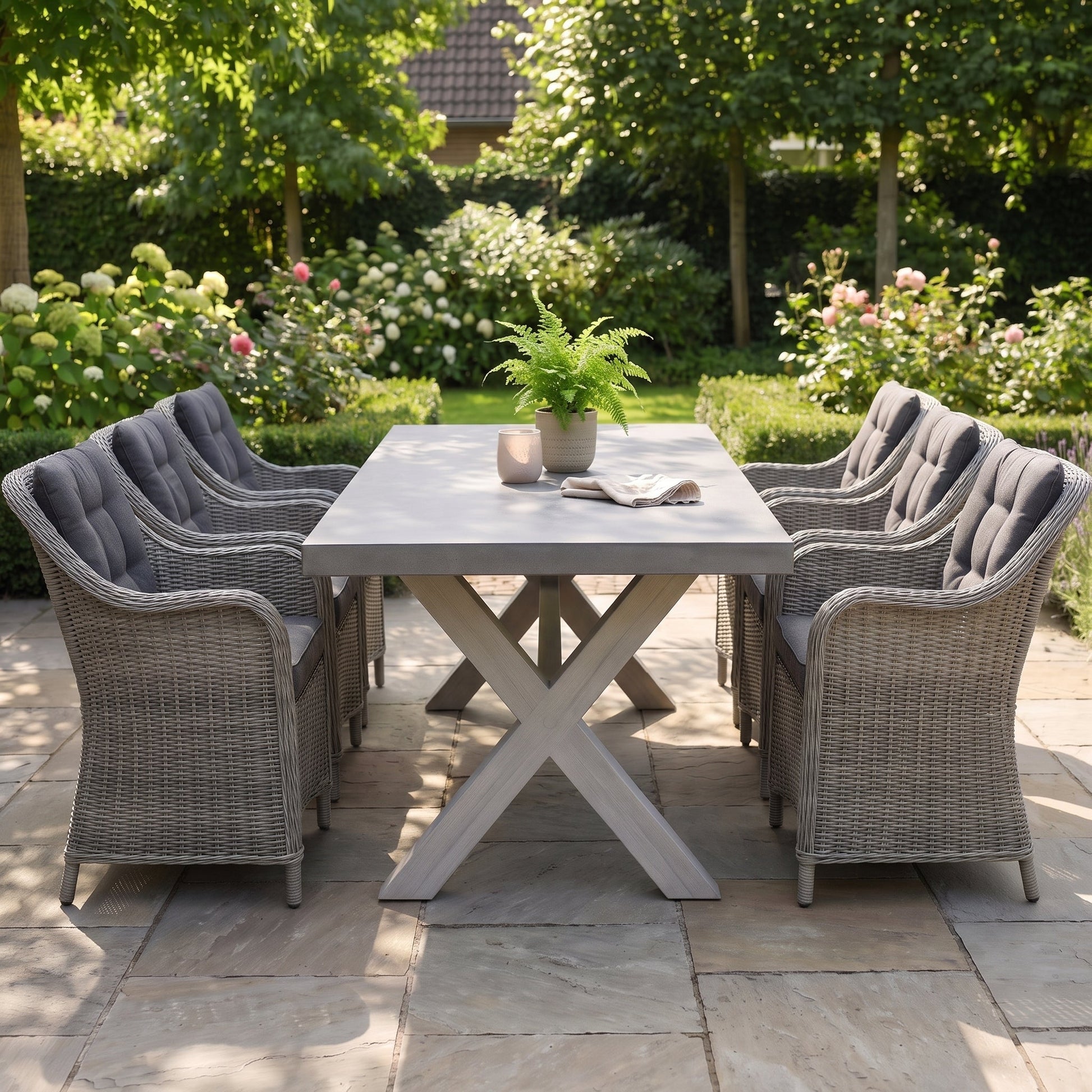 Norwich-Barcelona Verstelbare Tuinset 6 Personen Polystone Light Kobo Grey - Outnest tuinmeubelen