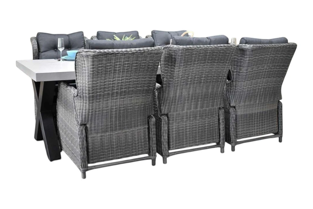 Norwich-Barcelona verstelbare Tuinset 6 Personen - Polystone, Gepoedercoat staal / Kobo Grey
