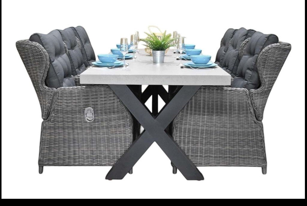 Norwich-Barcelona verstelbare Tuinset 6 Personen - Polystone, Gepoedercoat staal / Kobo Grey