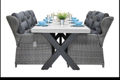 Norwich-Barcelona verstelbare Tuinset 6 Personen - Polystone, Gepoedercoat staal / Kobo Grey
