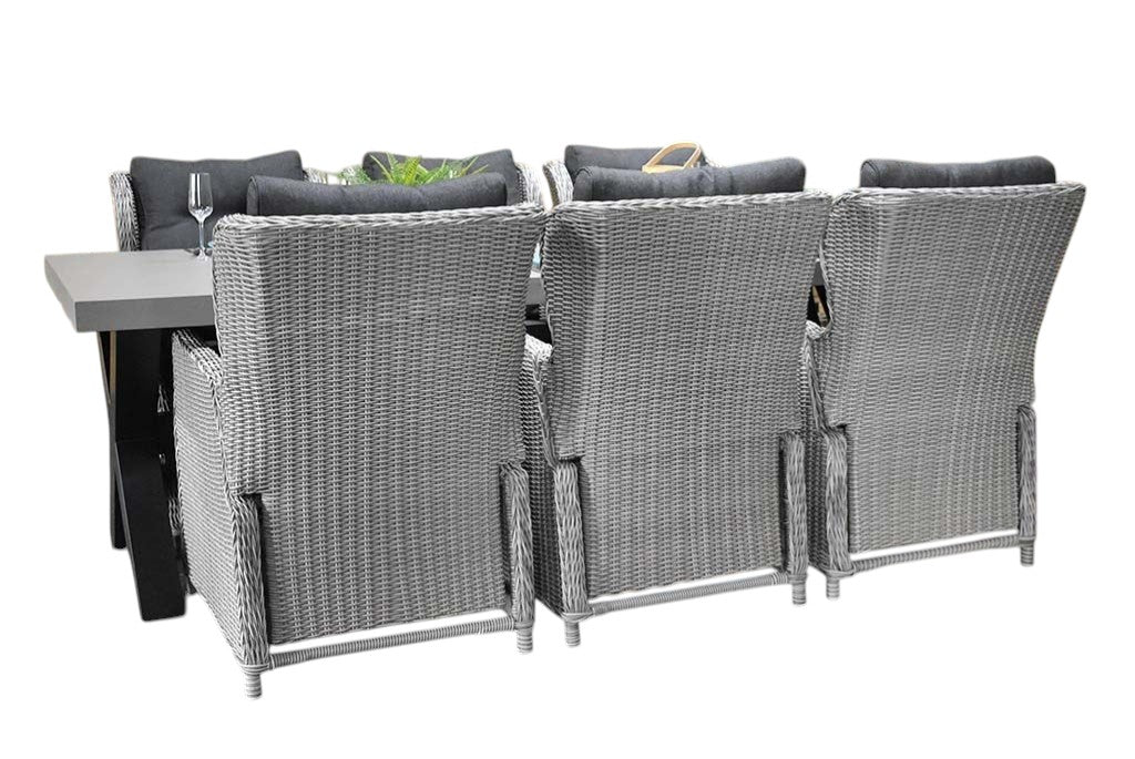 Norwich-Barcelona verstelbare Tuinset 6 Personen - Polystone, Gepoedercoat staal / Light Kobo Grey