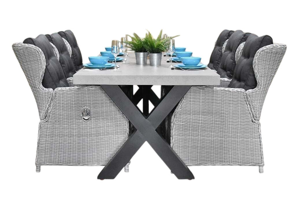 Norwich-Barcelona verstelbare Tuinset 6 Personen - Polystone, Gepoedercoat staal / Light Kobo Grey