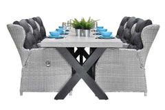 Norwich-Barcelona verstelbare Tuinset 6 Personen - Polystone, Gepoedercoat staal / Light Kobo Grey