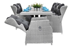 Norwich-Barcelona verstelbare Tuinset 6 Personen - Polystone, Gepoedercoat staal / Light Kobo Grey