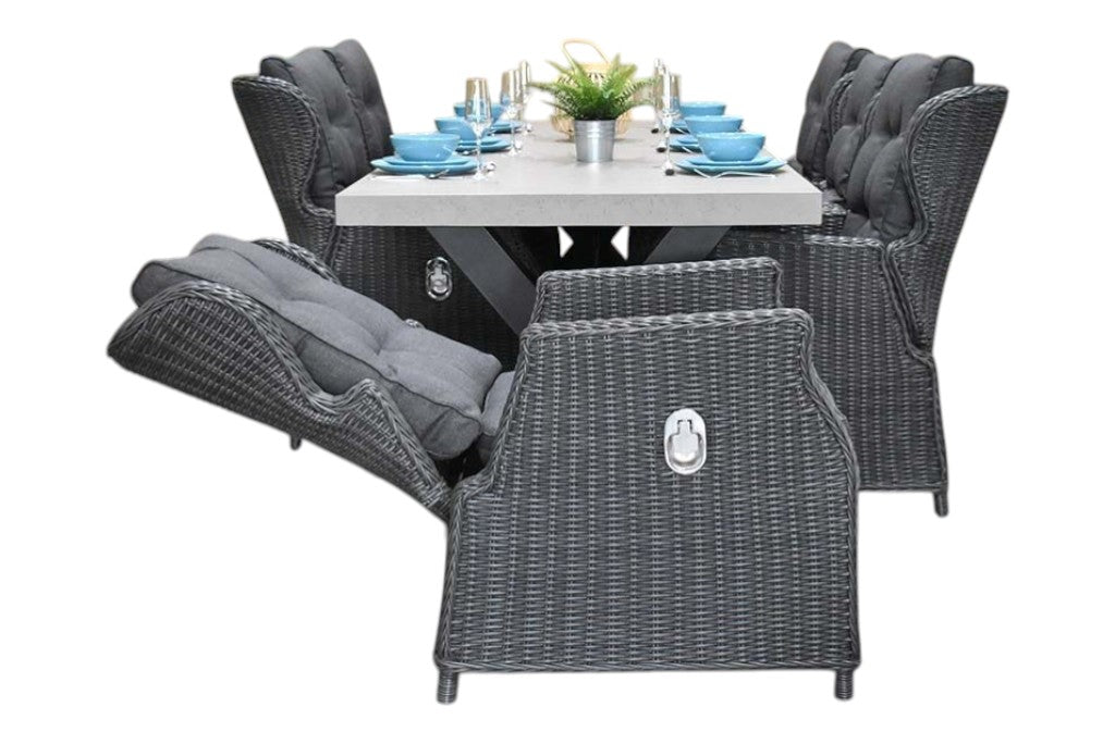 Norwich-Barcelona verstelbare Tuinset 6 Personen - Polystone, Gepoedercoat staal / Rock Grey