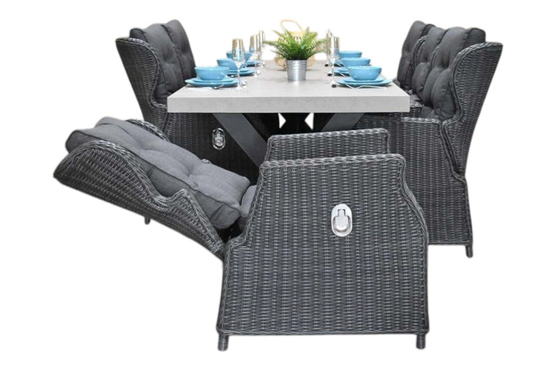 Norwich-Barcelona verstelbare Tuinset 6 Personen - Polystone, Gepoedercoat staal / Rock Grey