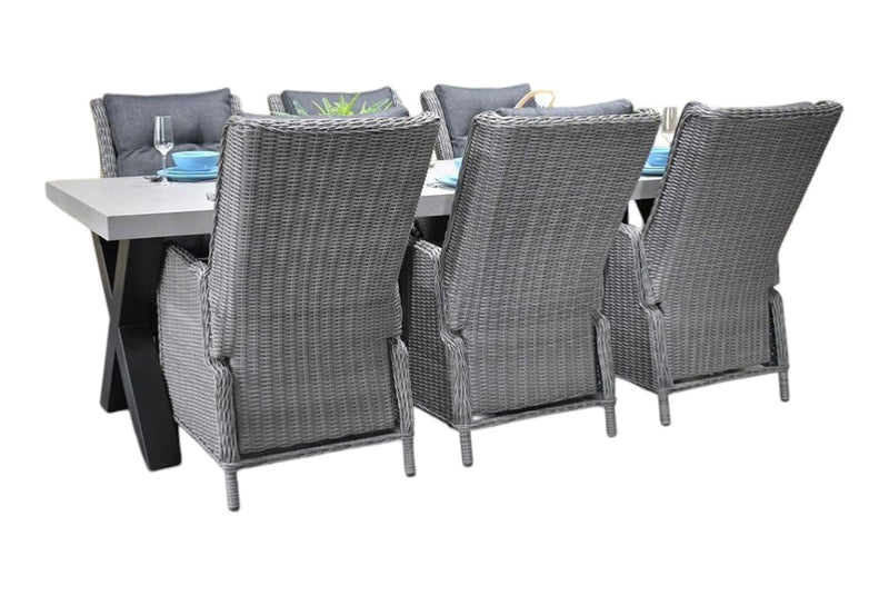 Norwich-Marling verstelbare Tuinset 6 Personen - Polystone, Gepoedercoat staal / Natural Grey