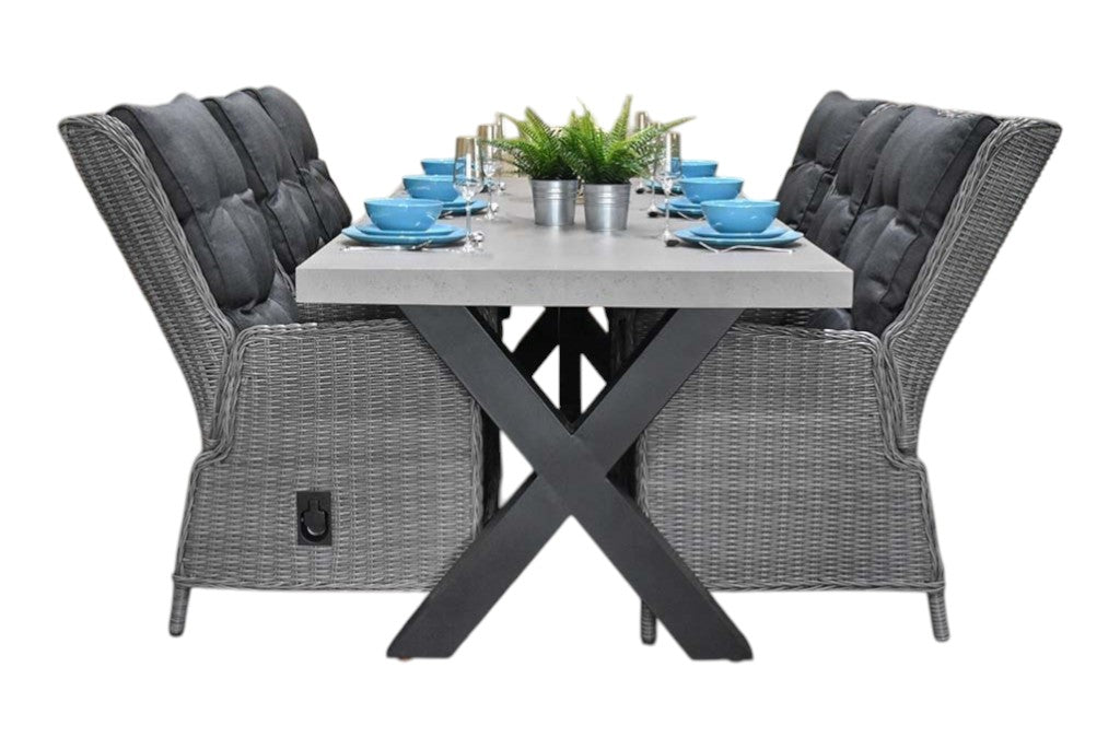 Norwich-Marling verstelbare Tuinset 6 Personen - Polystone, Gepoedercoat staal / Natural Grey