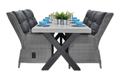 Norwich-Marling verstelbare Tuinset 6 Personen - Polystone, Gepoedercoat staal / Natural Grey