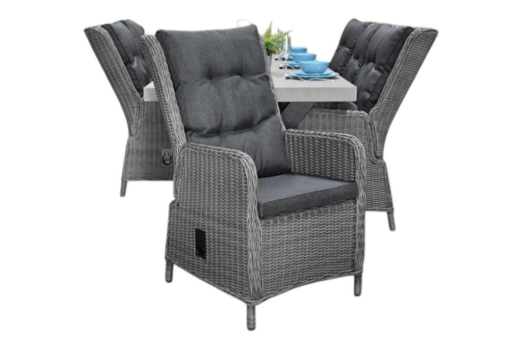 Norwich-Marling verstelbare Tuinset 6 Personen - Polystone, Gepoedercoat staal / Natural Grey