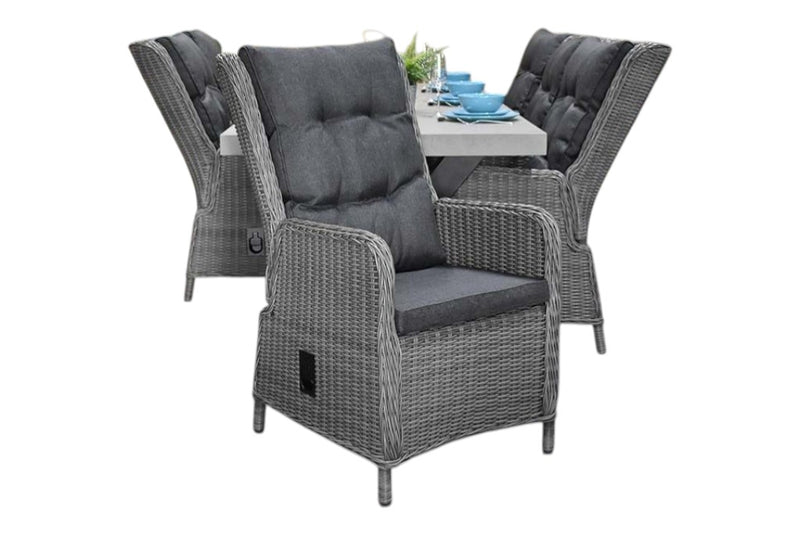 Norwich-Marling verstelbare Tuinset 6 Personen - Polystone, Gepoedercoat staal / Natural Grey