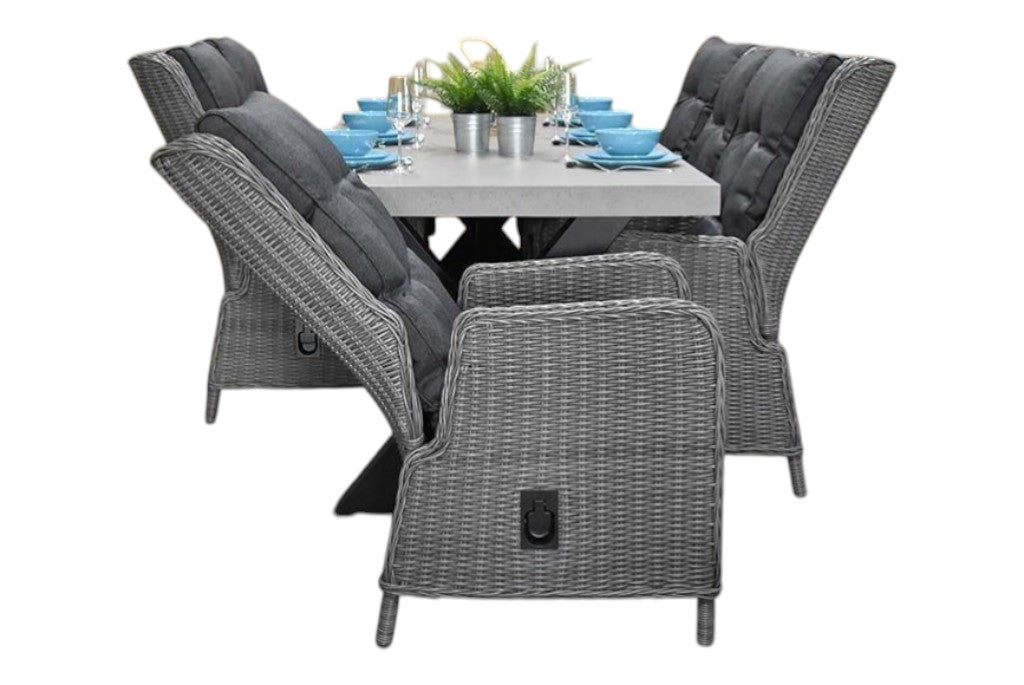 Norwich-Marling verstelbare Tuinset 6 Personen - Polystone, Gepoedercoat staal / Natural Grey