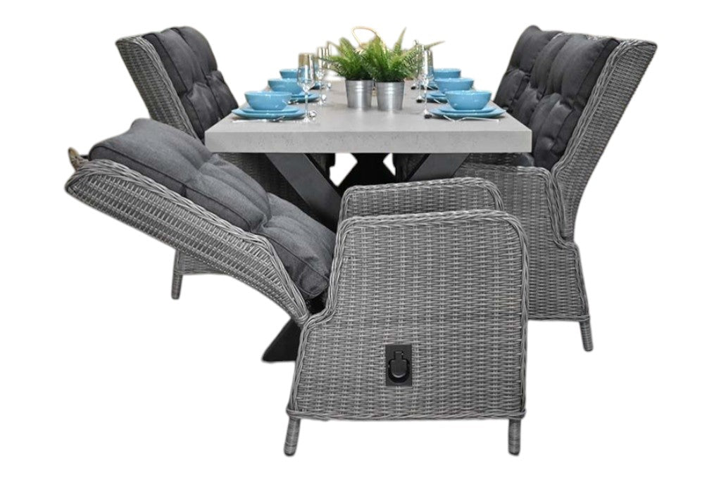 Norwich-Marling verstelbare Tuinset 6 Personen - Polystone, Gepoedercoat staal / Natural Grey