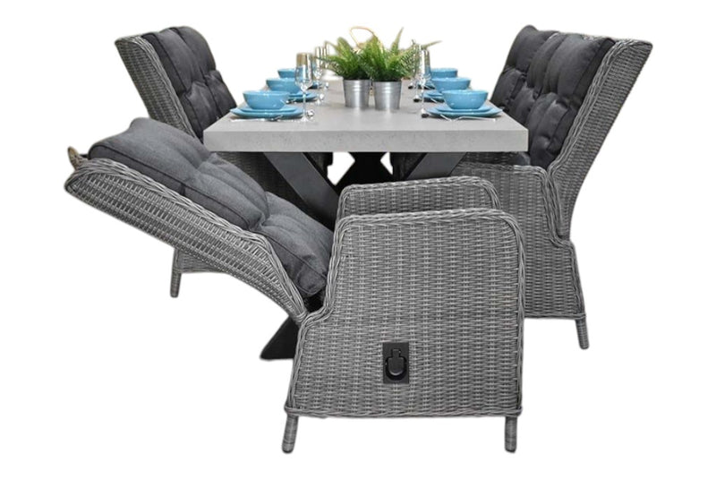 Norwich-Marling verstelbare Tuinset 6 Personen - Polystone, Gepoedercoat staal / Natural Grey