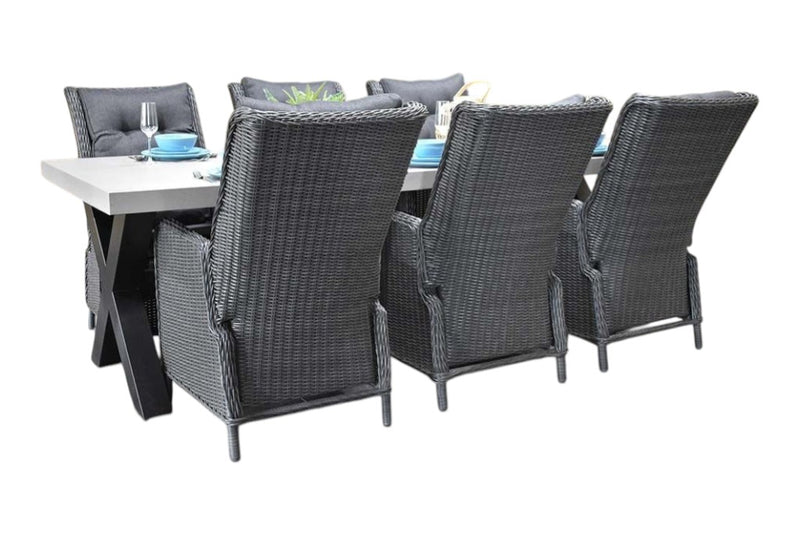 Norwich-Marling verstelbare Tuinset 6 Personen - Polystone, Gepoedercoat staal / Rock Grey