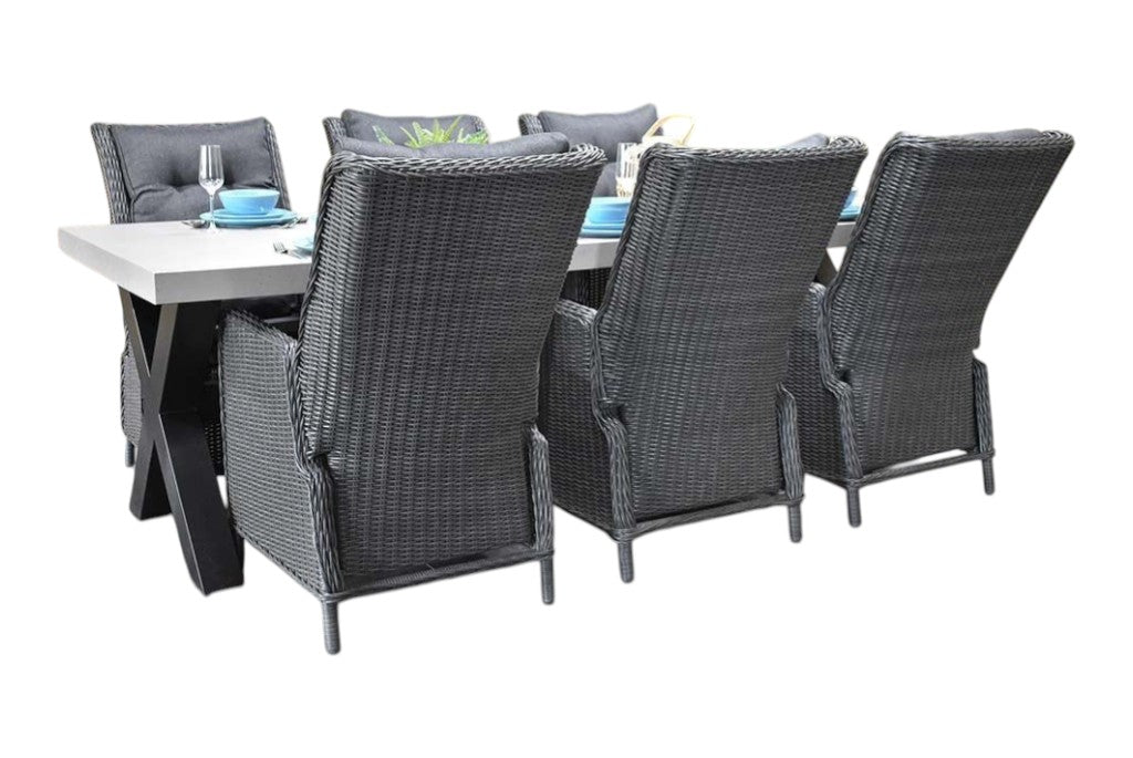 Norwich-Marling verstelbare Tuinset 6 Personen - Polystone, Gepoedercoat staal / Natural Grey