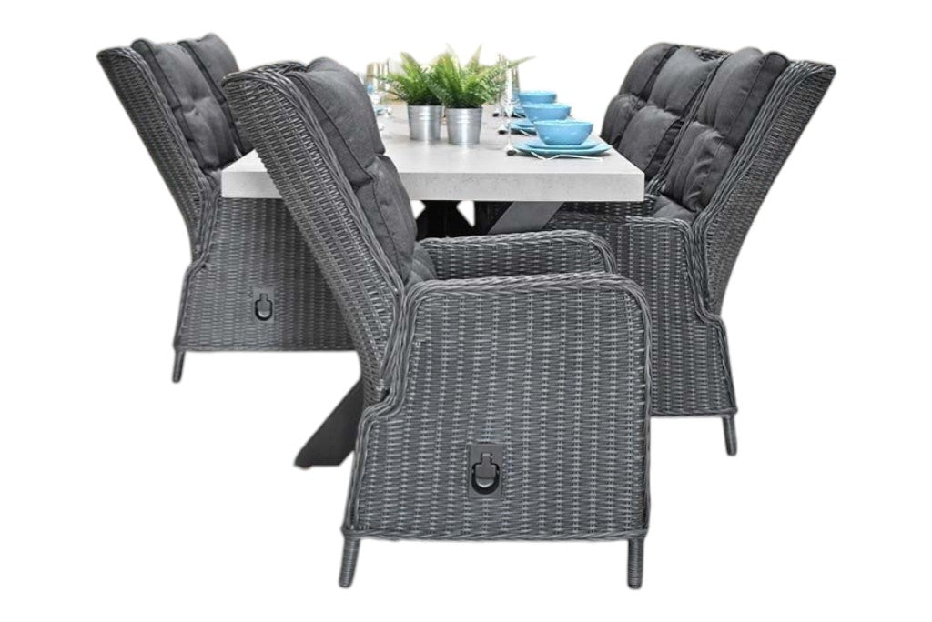 Norwich-Marling verstelbare Tuinset 6 Personen - Polystone, Gepoedercoat staal / Rock Grey
