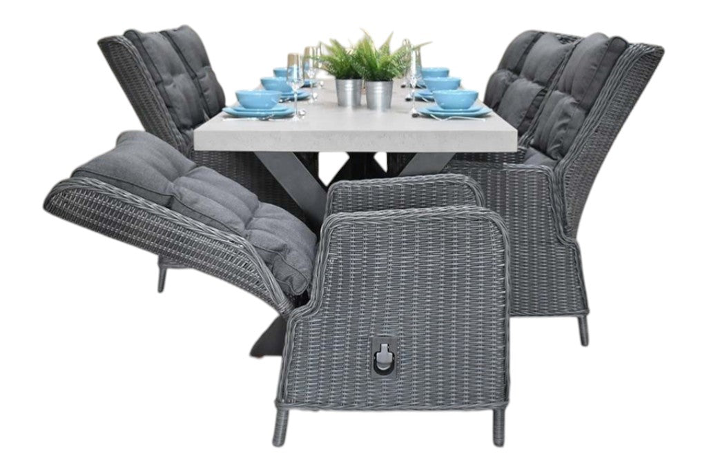 Norwich-Marling verstelbare Tuinset 6 Personen - Polystone, Gepoedercoat staal / Rock Grey