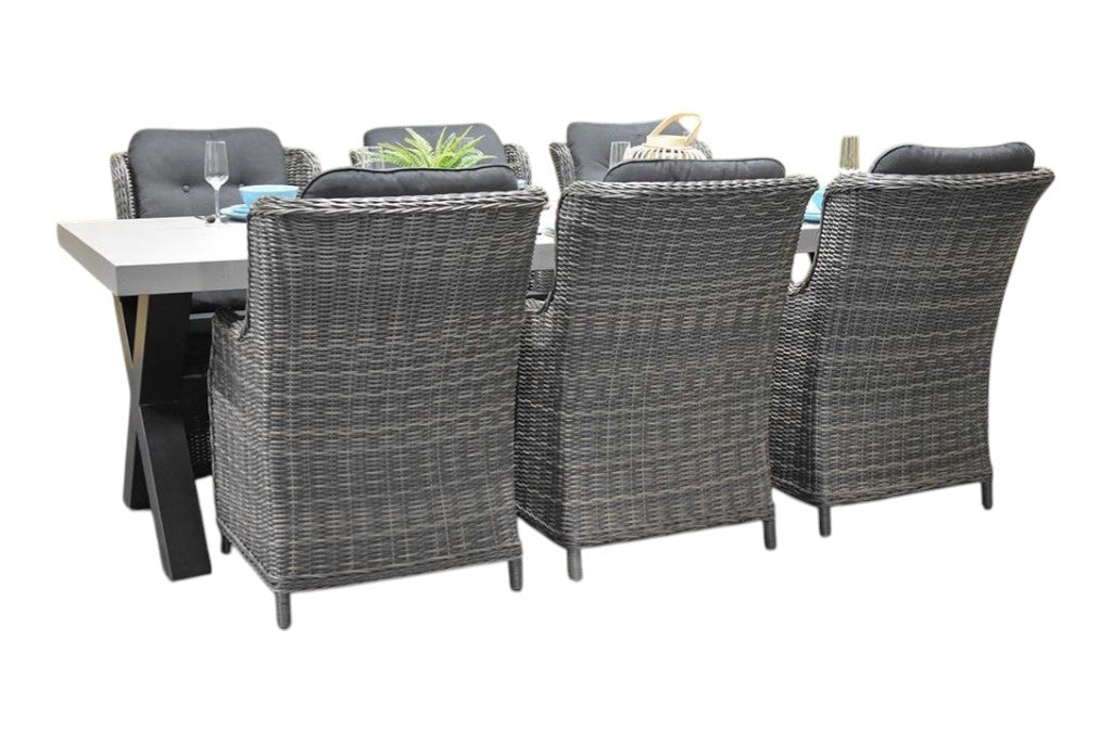Norwich-Darwin Tuinset 6 Personen - Polystone, Gepoedercoat staal / Kobo Grey