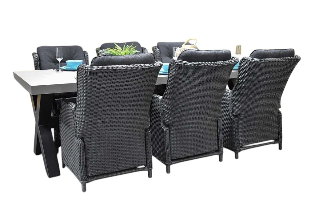 Norwich-Darwin verstelbare Tuinset 6 Personen - Polystone, Gepoedercoat staal / Rock Grey