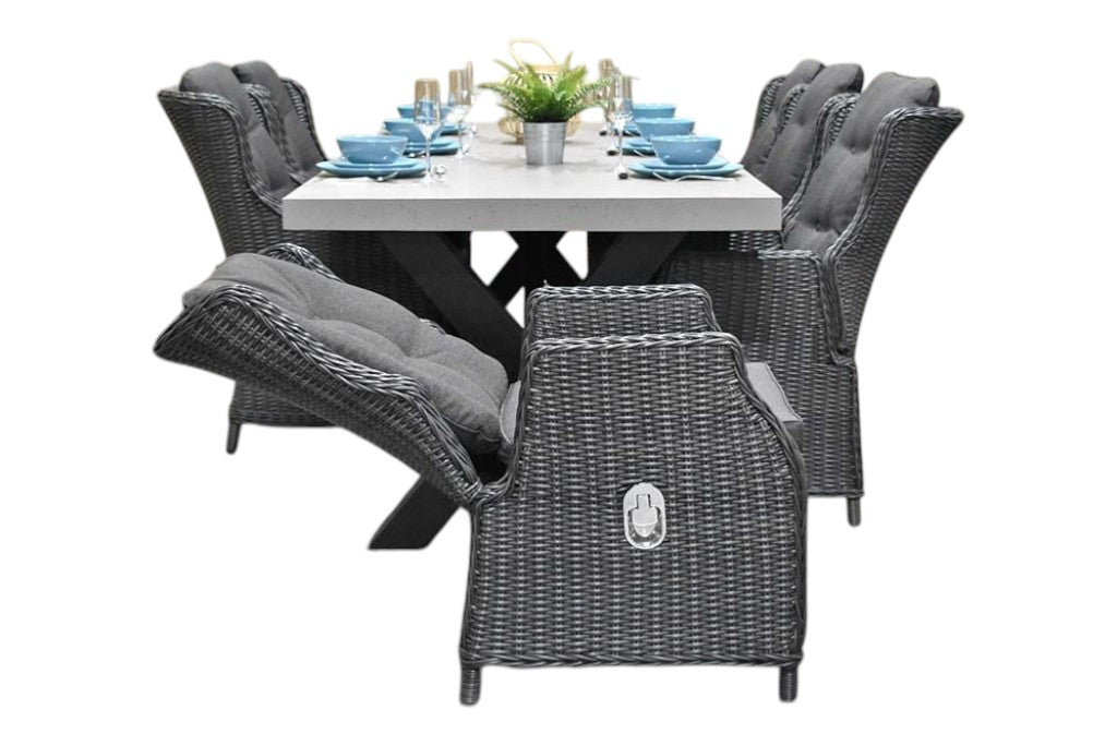 Norwich-Darwin verstelbare Tuinset 6 Personen - Polystone, Gepoedercoat staal / Rock Grey