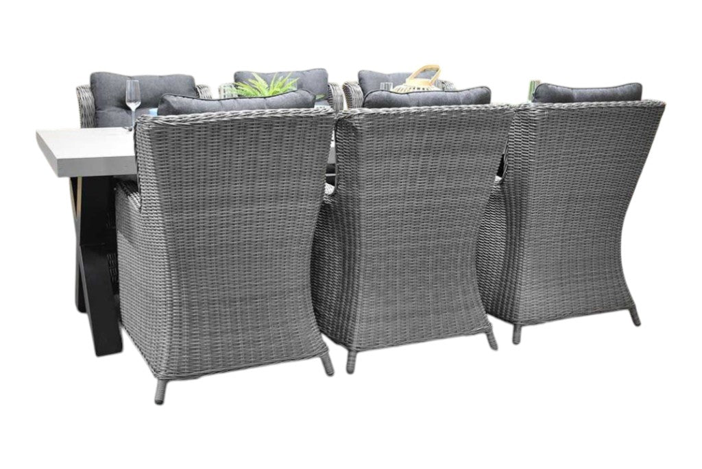 Norwich-Delano Tuinset 8 Personen - Polystone, Gepoedercoat staal / Natural Grey