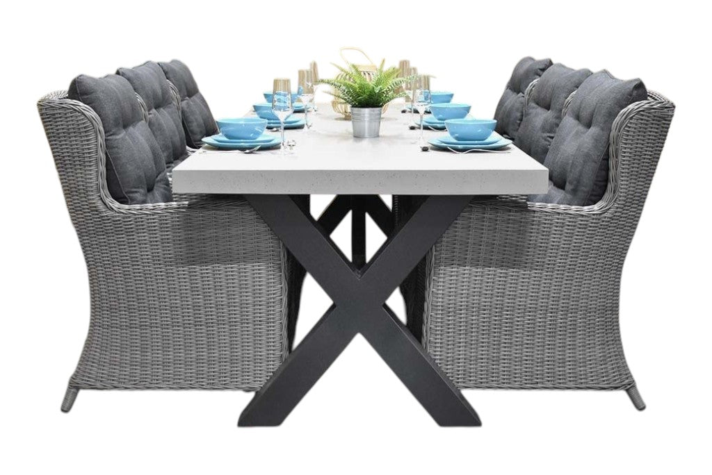 Norwich-Delano Tuinset 6 Personen - Polystone, Gepoedercoat staal / Natural Grey