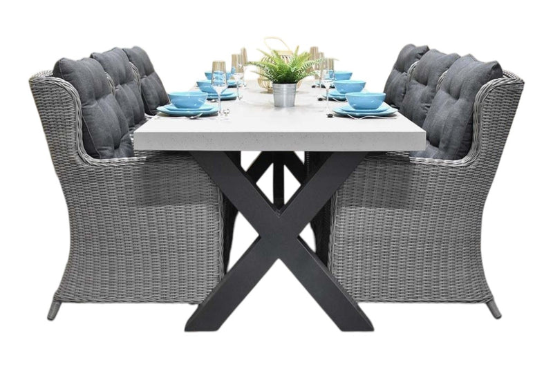 Norwich-Delano Tuinset 6 Personen - Polystone, Gepoedercoat staal / Natural Grey