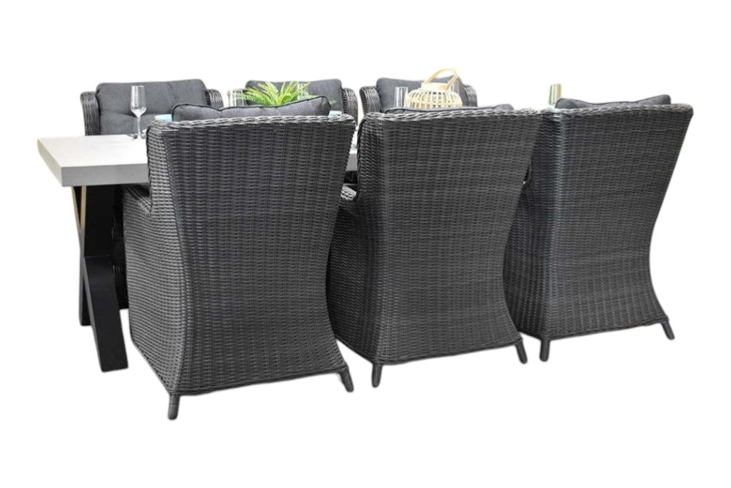 Norwich-Delano Tuinset 6 Personen - Polystone, Gepoedercoat staal / Rock Grey