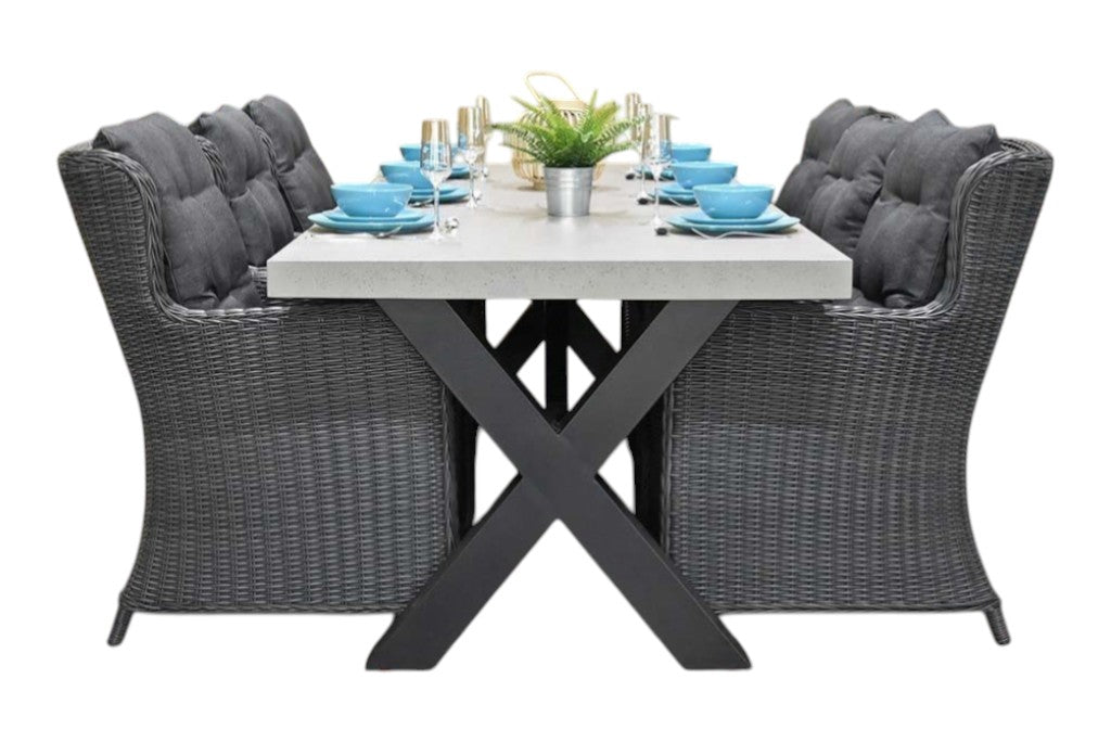 Norwich-Delano Tuinset 6 Personen - Polystone, Gepoedercoat staal / Rock Grey