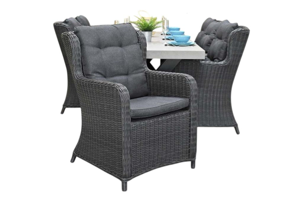 Norwich-Delano Tuinset 6 Personen - Polystone, Gepoedercoat staal / Rock Grey