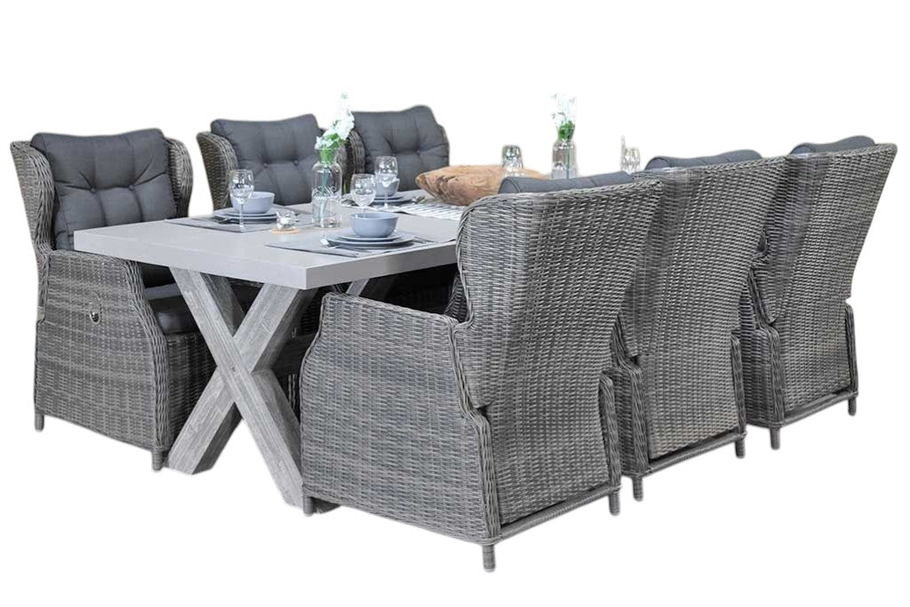 Norwich-Barcelona verstelbare Tuinset 6 Personen - Polystone, Vintage Antique Grey / Kobo Grey
