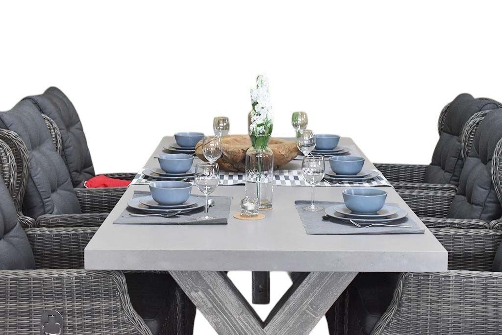 Norwich-Barcelona verstelbare Tuinset 6 Personen - Polystone, Vintage Antique Grey / Kobo Grey