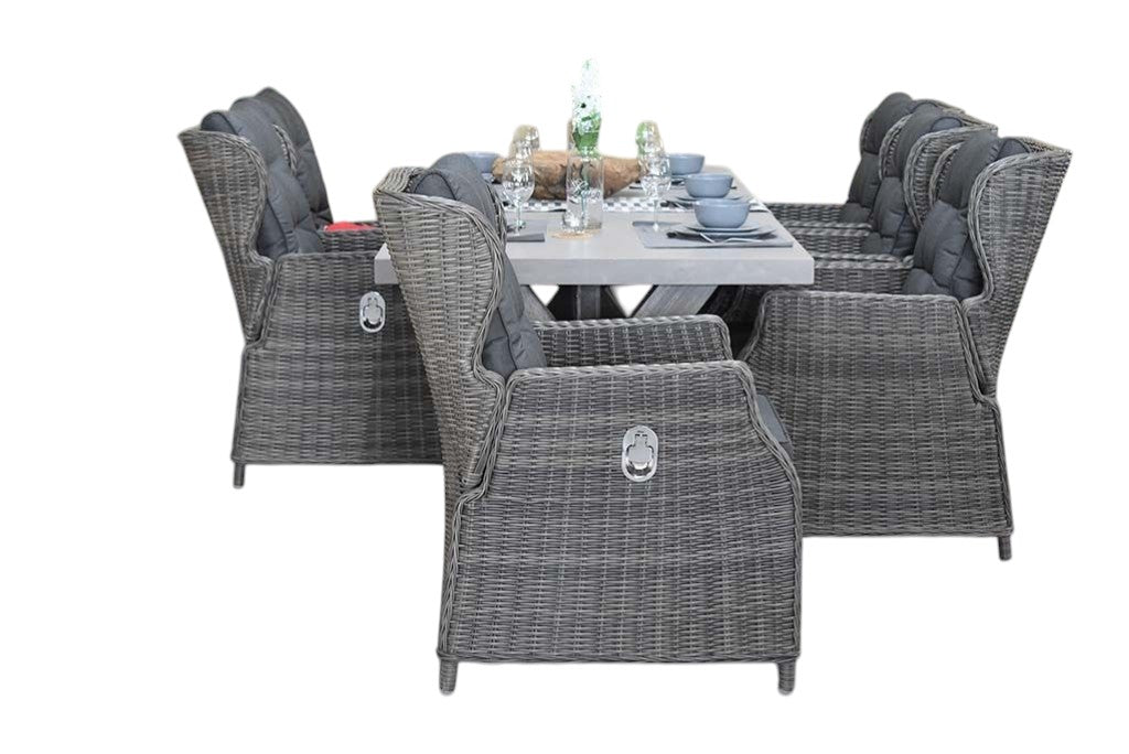 Norwich-Barcelona verstelbare Tuinset 6 Personen - Polystone, Vintage Antique Grey / Kobo Grey