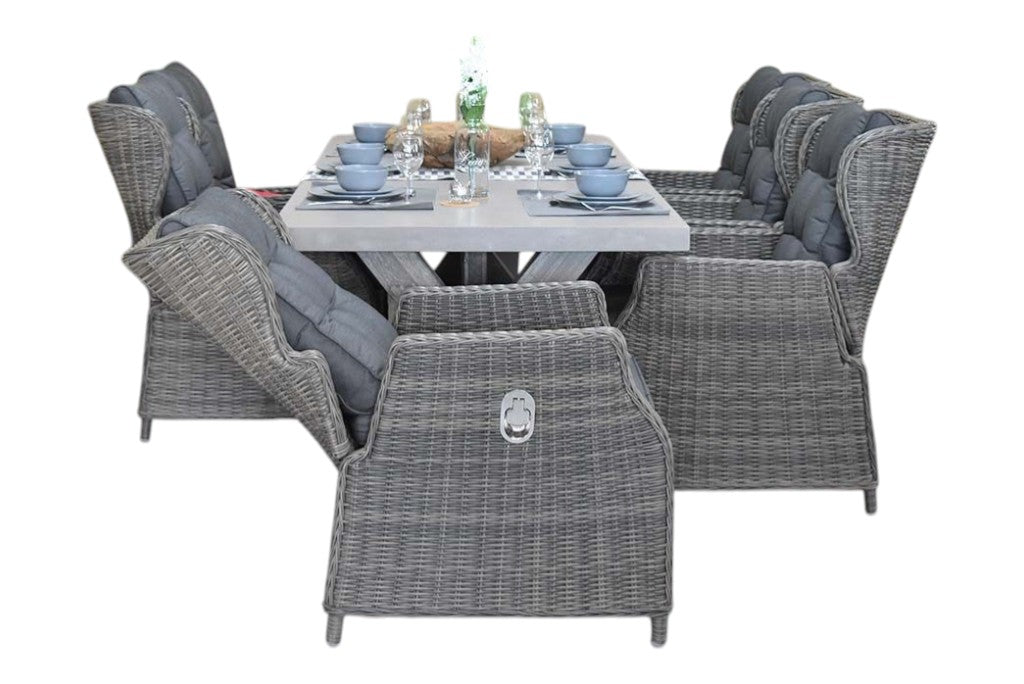 Norwich-Barcelona verstelbare Tuinset 6 Personen - Polystone, Vintage Antique Grey / Kobo Grey