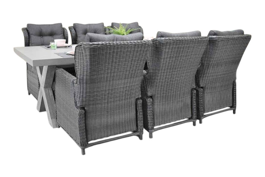 Norwich-Barcelona verstelbare Tuinset 6 Personen - Polystone, Vintage Antique Grey / Rock Grey