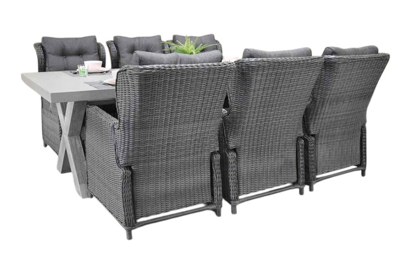 Norwich-Barcelona verstelbare Tuinset 6 Personen - Polystone, Vintage Antique Grey / Rock Grey