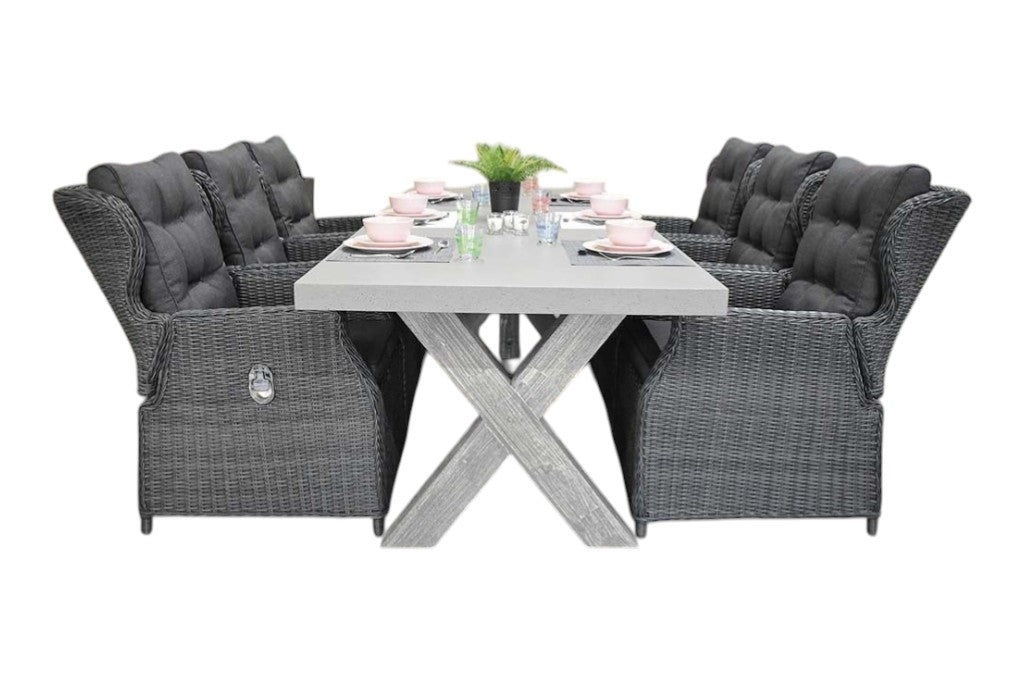 Norwich-Barcelona verstelbare Tuinset 6 Personen - Polystone, Vintage Antique Grey / Rock Grey