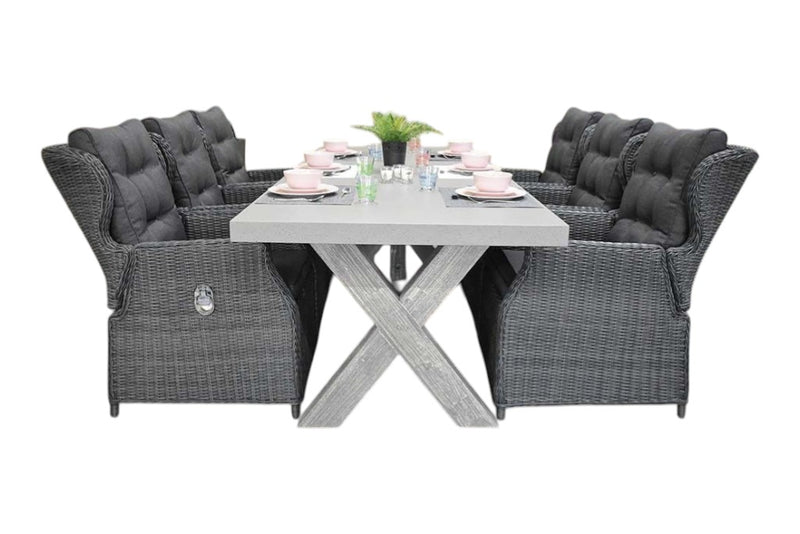 Norwich-Barcelona verstelbare Tuinset 6 Personen - Polystone, Vintage Antique Grey / Rock Grey