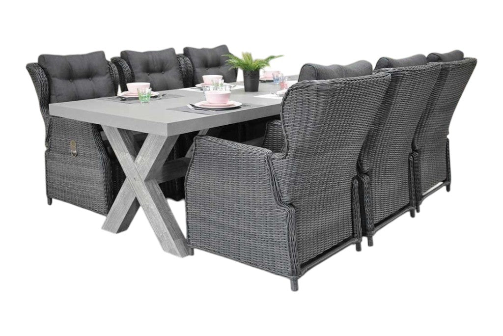 Norwich-Barcelona verstelbare Tuinset 6 Personen - Polystone, Vintage Antique Grey / Rock Grey
