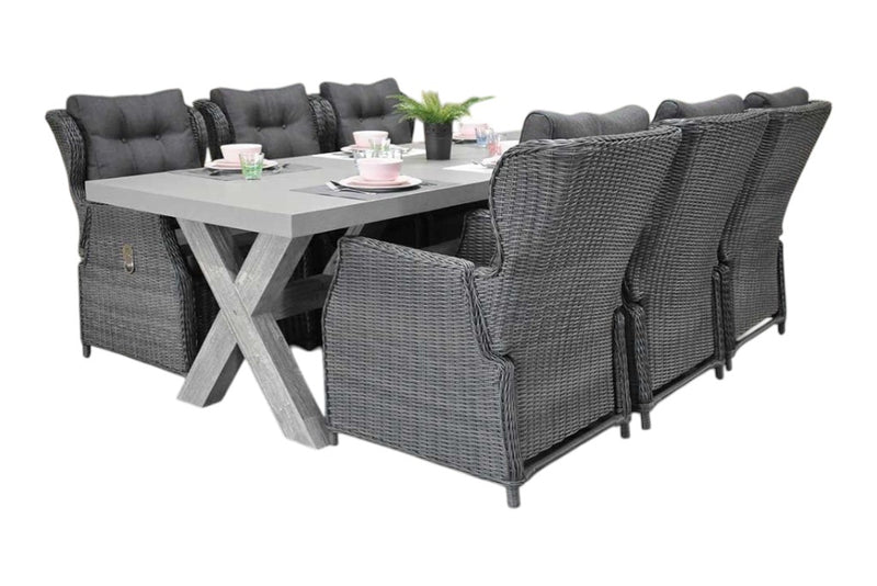 Norwich-Barcelona verstelbare Tuinset 6 Personen - Polystone, Vintage Antique Grey / Rock Grey