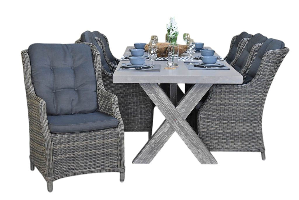 Norwich-Darwin Tuinset 6 Personen - Polystone, Vintage Antique Grey / Kobo Grey