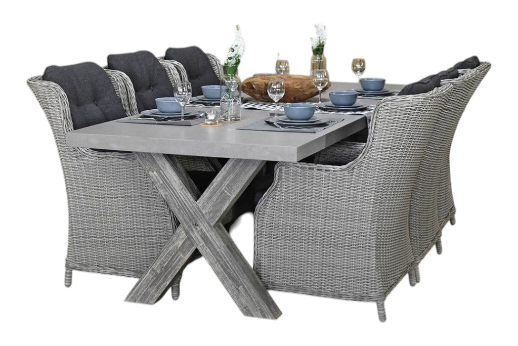 Norwich-Darwin Tuinset 6 Personen - Polystone, Vintage Antique Grey / Light Kobo Grey