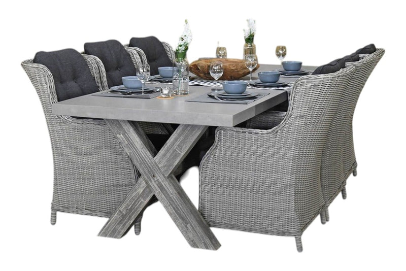 Norwich-Darwin Tuinset 6 Personen - Polystone, Vintage Antique Grey / Light Kobo Grey