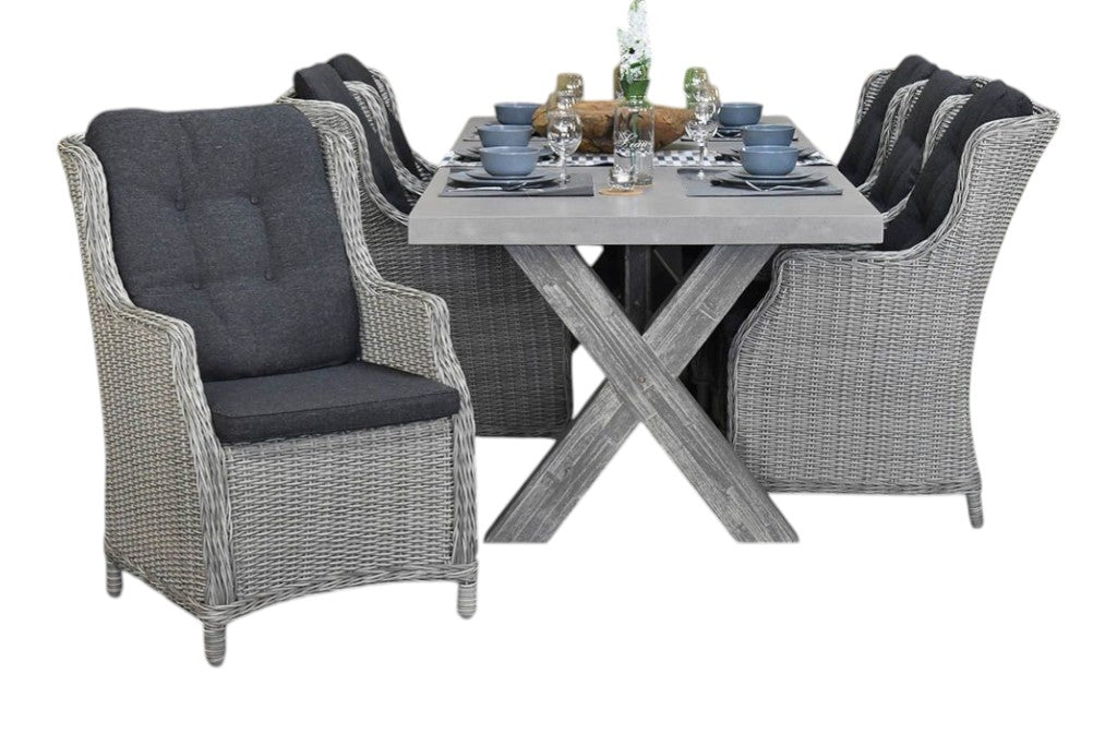 Norwich-Darwin Tuinset 6 Personen - Polystone, Vintage Antique Grey / Light Kobo Grey